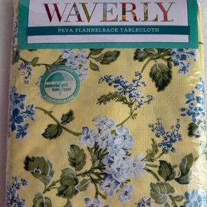 Waverly Peva Flannel Back Tablecloth 52 x 52 Square Elizabeth Floral Yellow